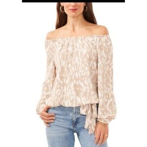 vince camuto Women's blouse Long Sleeve  Off The Shoulder Sz L Beige And Gream